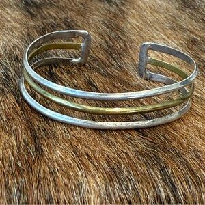 Vintage Sterling Silver and Brass Women's 3-Row Cuff Bracelet Size 6 1/4”
